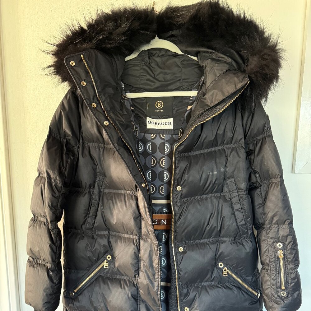 Bogner for Gorsuch Mid-length Down Coat w/ Real Fur Trim Hood